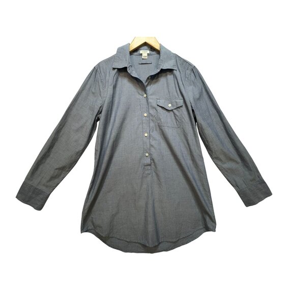 J. Crew Chambray Tunic Shirt Womens Small Blue Long Sleeve Button Front Casual - Picture 1 of 12